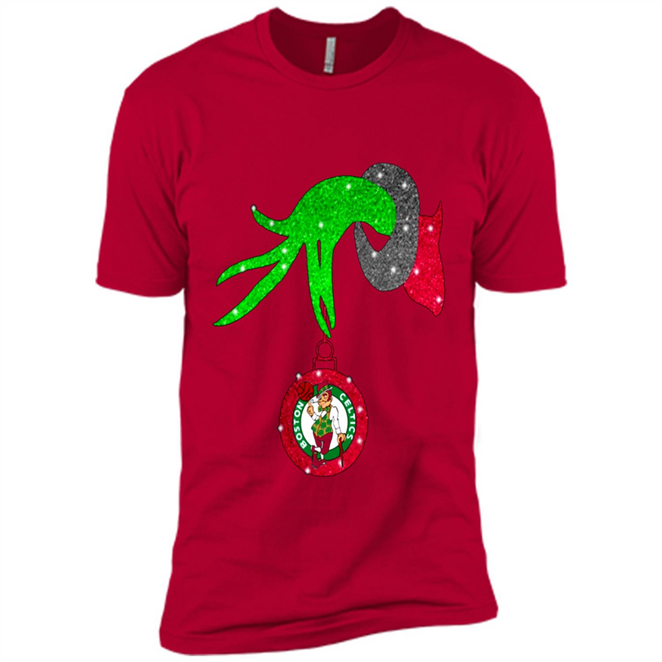 GRINCH HAND HOLDING BOSTON CELTICS NBA GLITTER CHRISTMAS PINGPONG