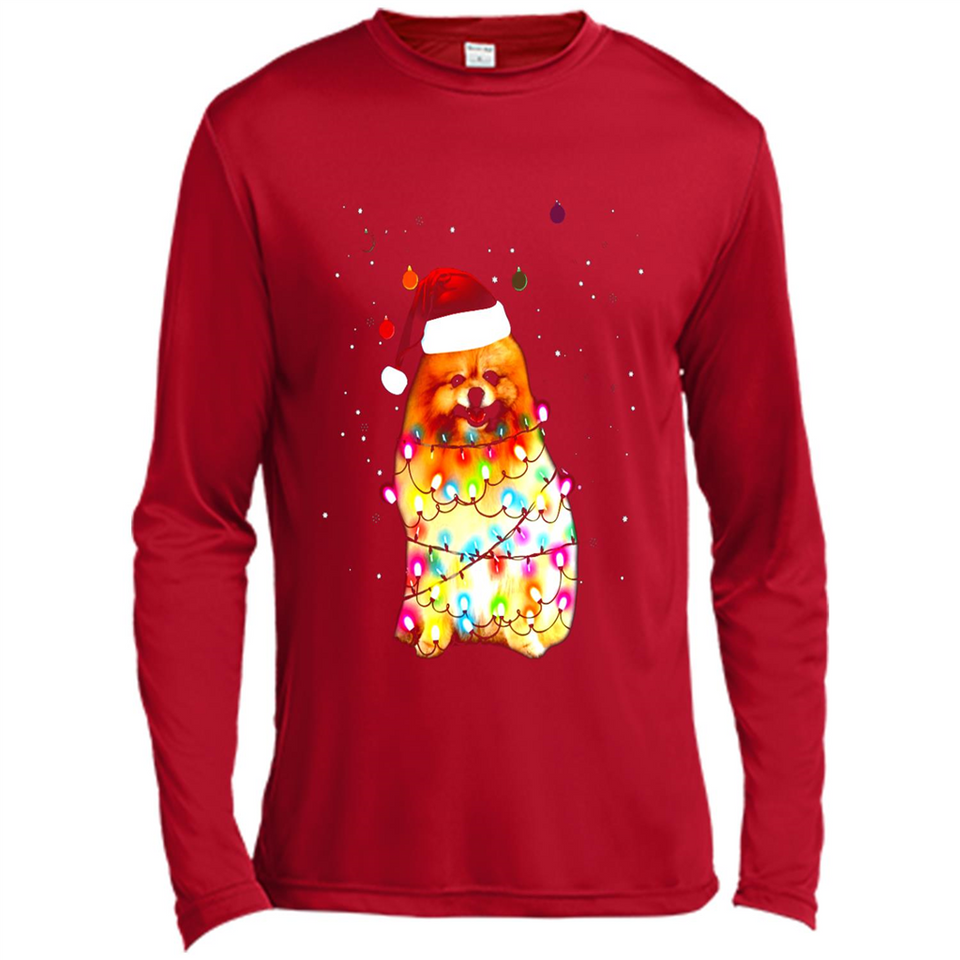 Pomeranian Santa Lights Christmas Dog Xmas Sweatshirt - Canvas Long Sleeve T-Shirt