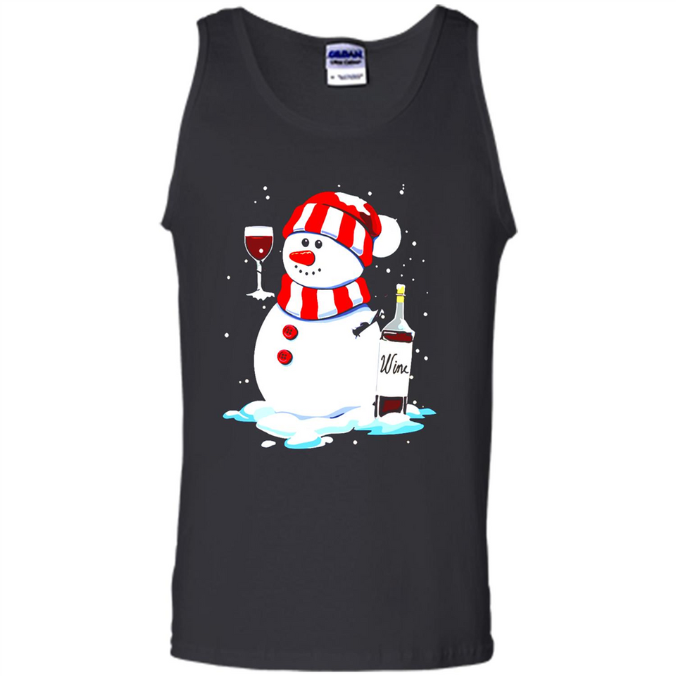 Cute Snowman drink Red Wine Christmas T-Shirt - Tank Top
