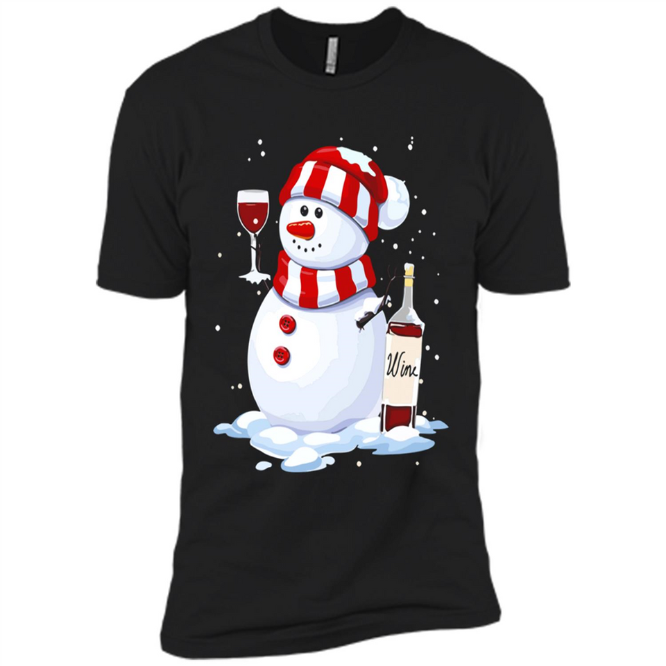 Cute Snowman drink Red Wine Christmas - Premium Short Sleeve T-Shirt