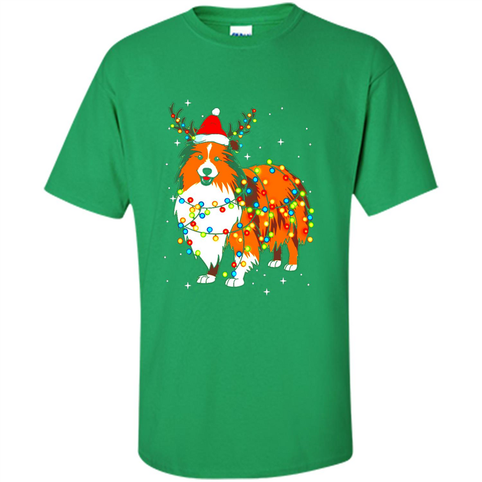 Christmas Lights Shetland Sheepdog Wearing Santa Hat Funny Xmas Mug - Shirt