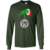 Fantastic Brooklyn Nets Glitter Grinch Monogram Ornament Christmas Gift - Long Sleeve T-Shirt