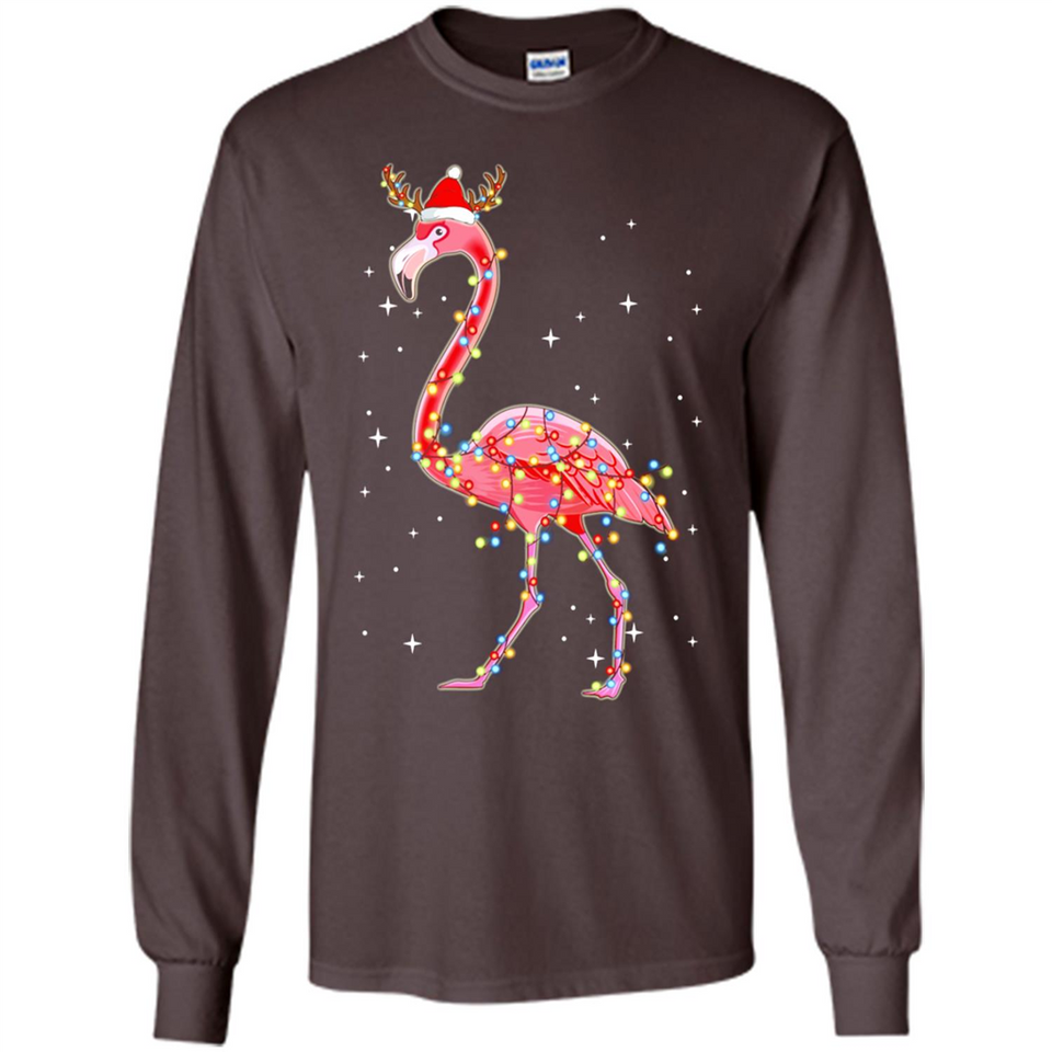 Christmas Lights Flamingo Wearing Santa Hat Funny Xmas - Long Sleeve T-Shirt