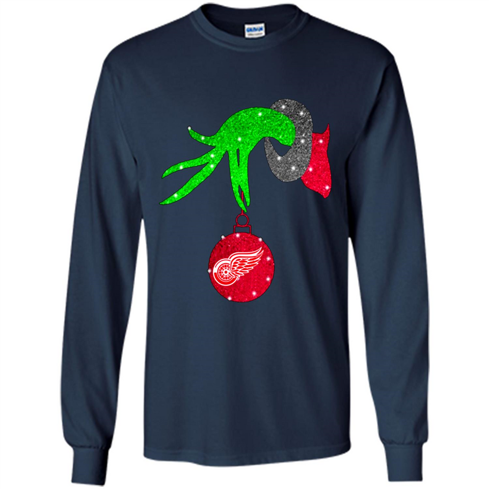 GRINCH HAND HOLDING DETROIT RED WINGS GLITTER CHRISTMAS PINGPONG