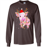 Christmas Lights Pig Wearing Santa Hat Funny Xmas - Long Sleeve T-Shirt