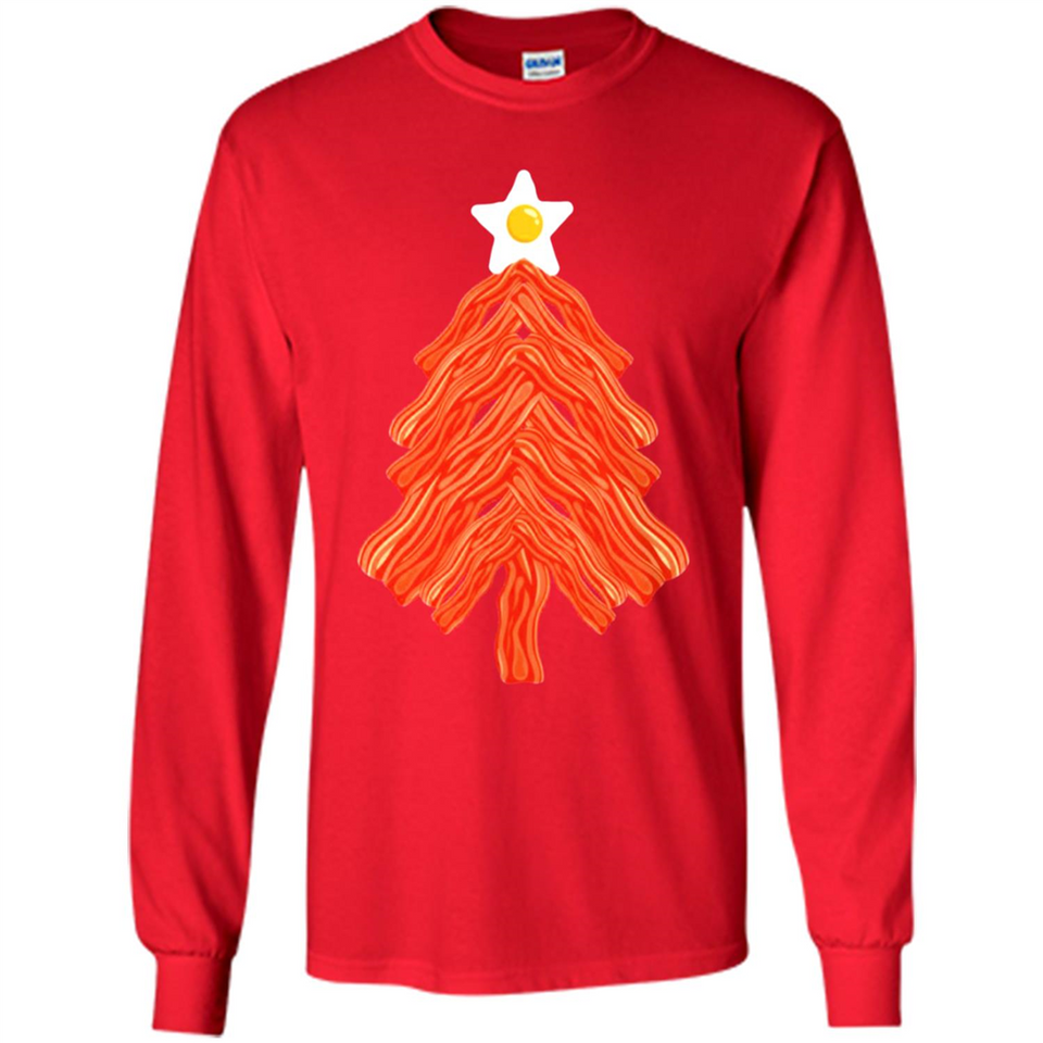 Bacon & Eggs Over Easy Fried Food Breakfast Xmas Tree Foodie - Long Sleeve T-Shirt