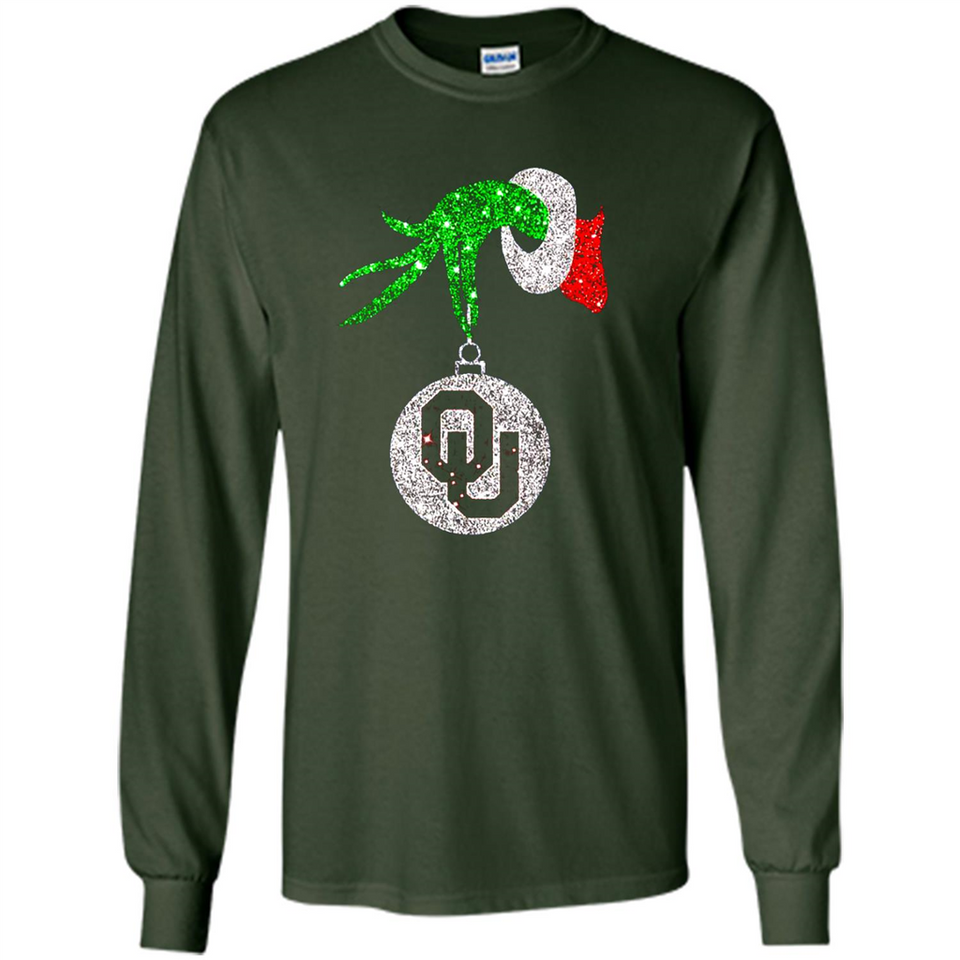 Amazing tee Oklahoma Sooners Glitter Grinch Monogram Ornament Christmas Gift - Long Sleeve T-Shirt