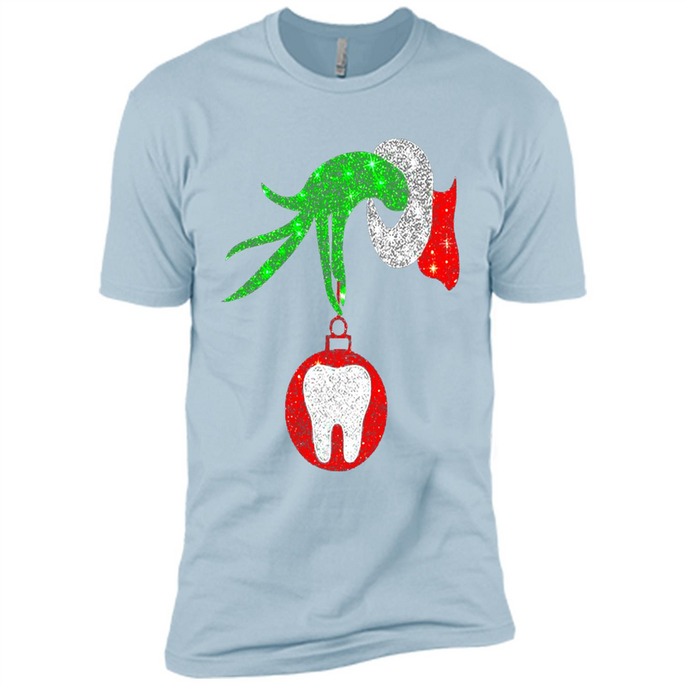 Christmas Nurse Grinch hand holding clinic dental ornament - Premium Short Sleeve T-Shirt