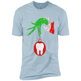 Christmas Nurse Grinch hand holding clinic dental ornament - Premium Short Sleeve T-Shirt