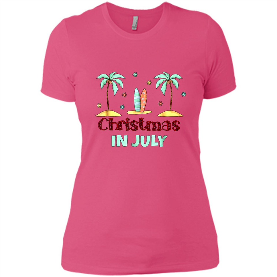 Christmas In July Shirt Surfing Palm Trees Surfboard - Ladies' Boyfriend T-Shirt