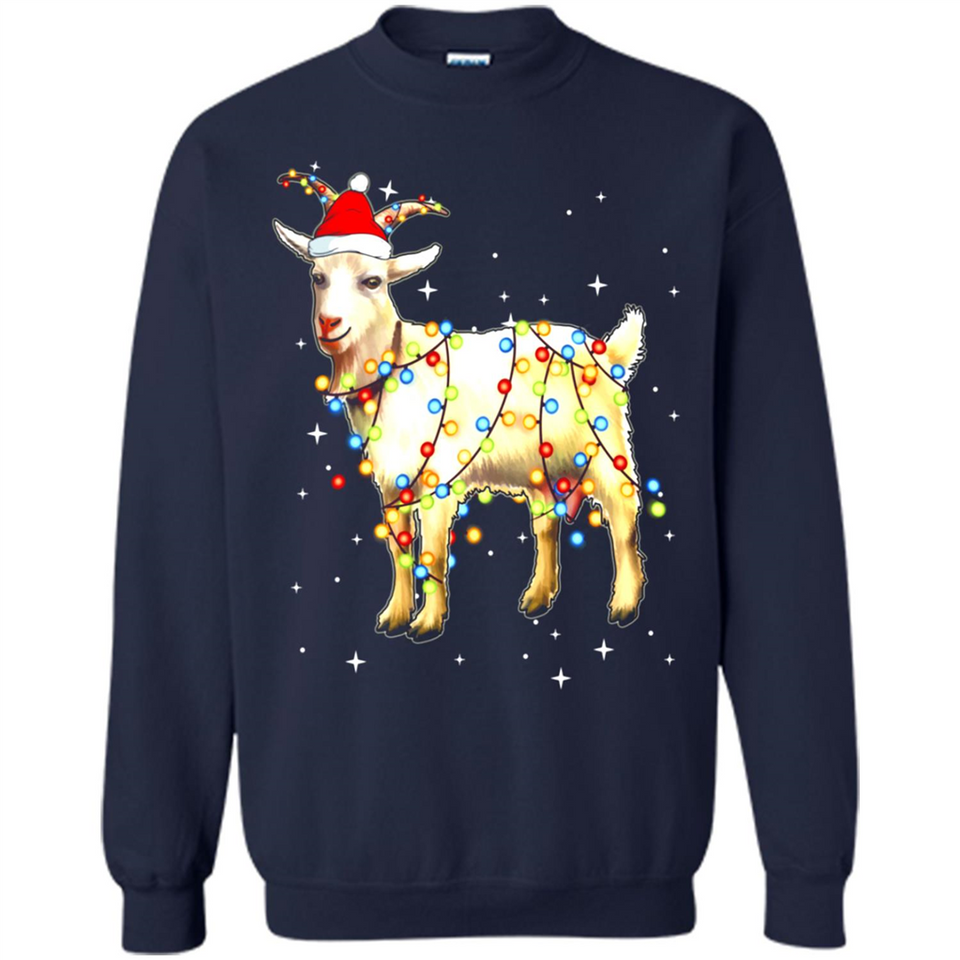 Christmas Lights Goat Wearing Santa Hat Funny Xmas - Sweatshirt