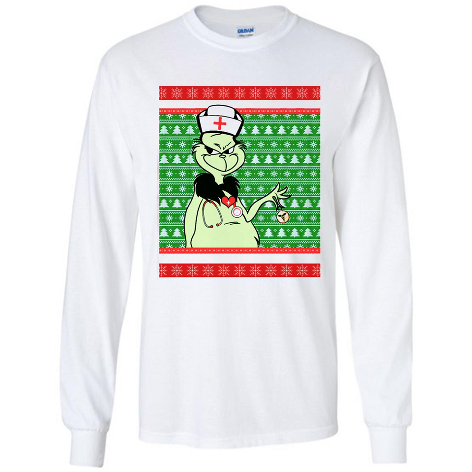 Grinch Nurse Ugly Christmas Sporty T-Shirt PINGPONG - Long Sleeve T-Shirt