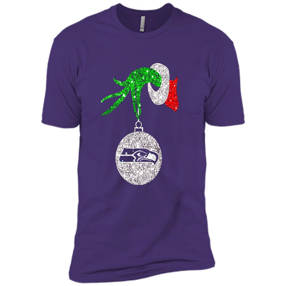 Funny Seattle Seahawks Glitter Grinch Monogram Ornament Christmas Gift - Premium Short Sleeve T-Shirt
