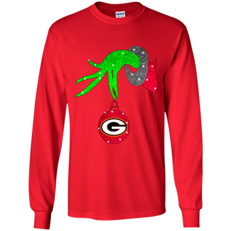GRINCH HAND HOLDING GREEN BAY PACKERS GLITTER CHRISTMAS PINGPONG