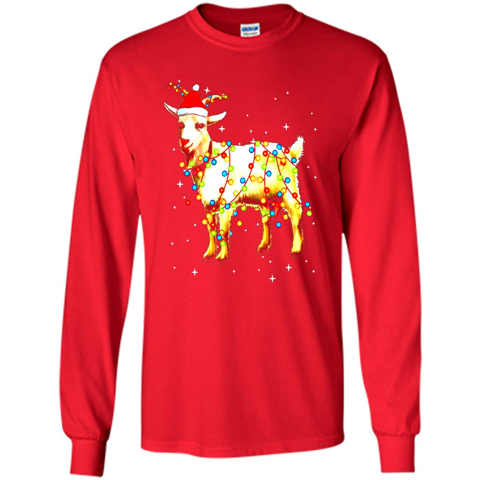 Christmas Lights Goat Wearing Santa Hat T-Shirt - Long Sleeve T-Shirt