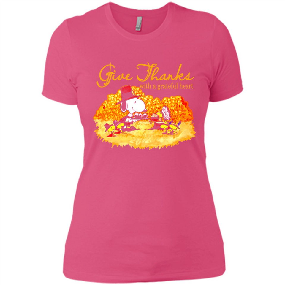 Snoopy Thanksgiving Give Thanks With A Grateful Heart - Ladies' Boyfriend T-Shirt