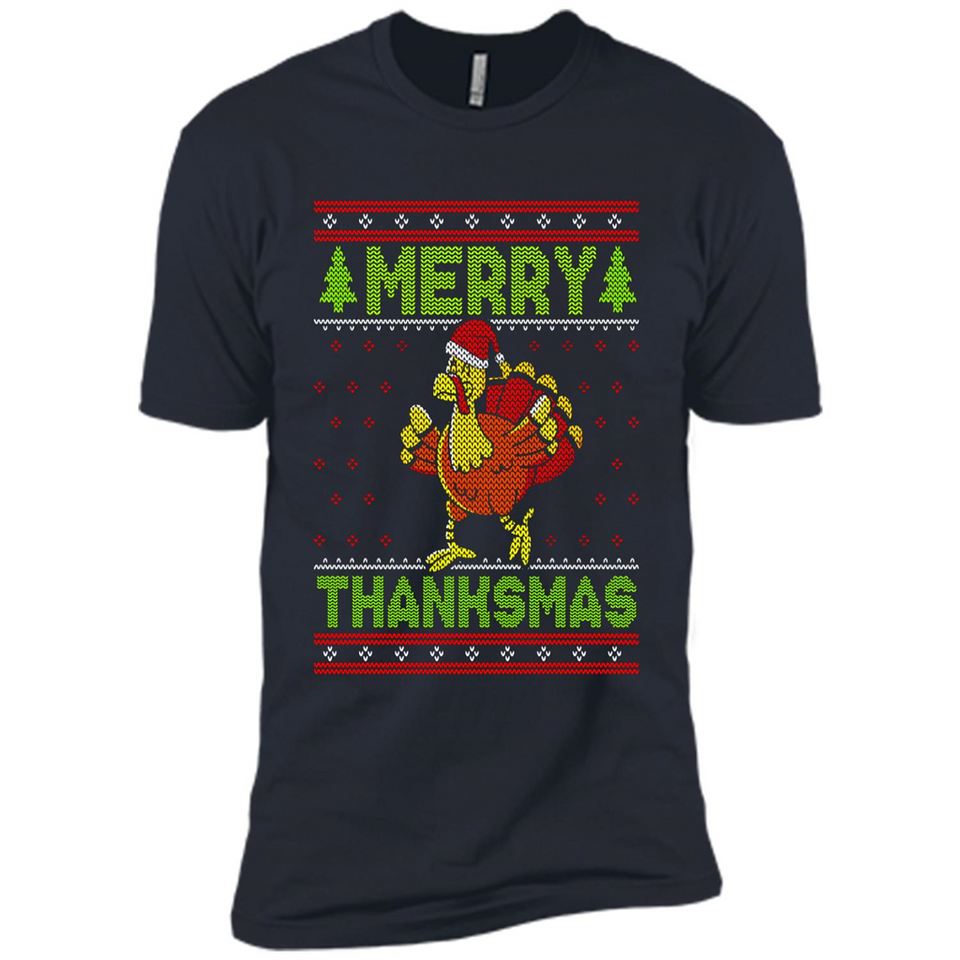 Merry Thankmas Ugly Xmas Thanksgiving Turkey Sweatshirt - Premium Short Sleeve T-Shirt
