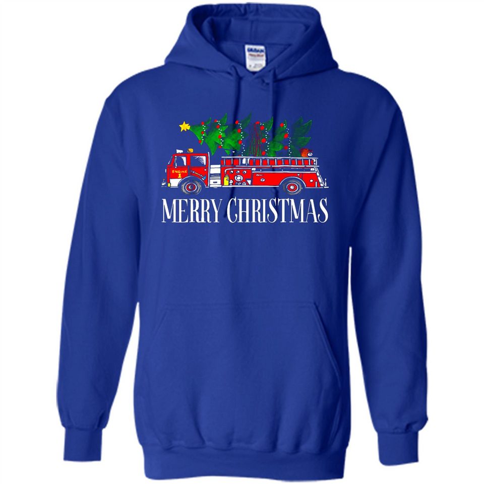 Firetruck Santa Sleigh Merry Christmas Firefighter - Hoodie