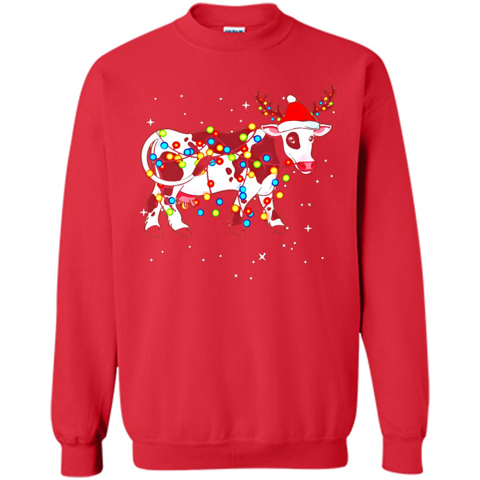Christmas Lights Cow Wearing Santa Hat Funny Xmas Sweatshirt - Sweatshirt