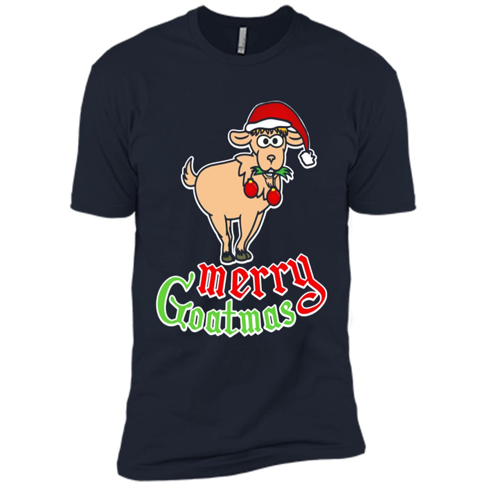 Christmas Merry Goatmas Goat Shirt Santa Hat - Premium Short Sleeve T-Shirt