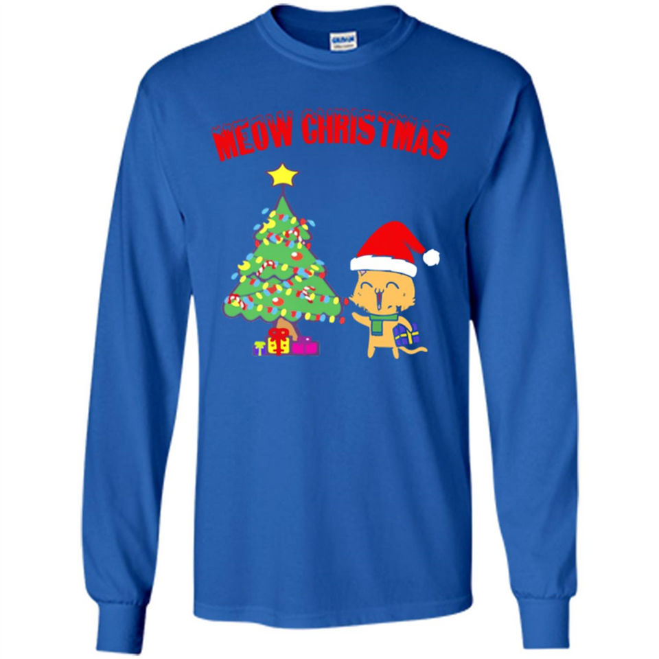 Meow merry christmas- cat and pine merry christmas - Long Sleeve T-Shirt