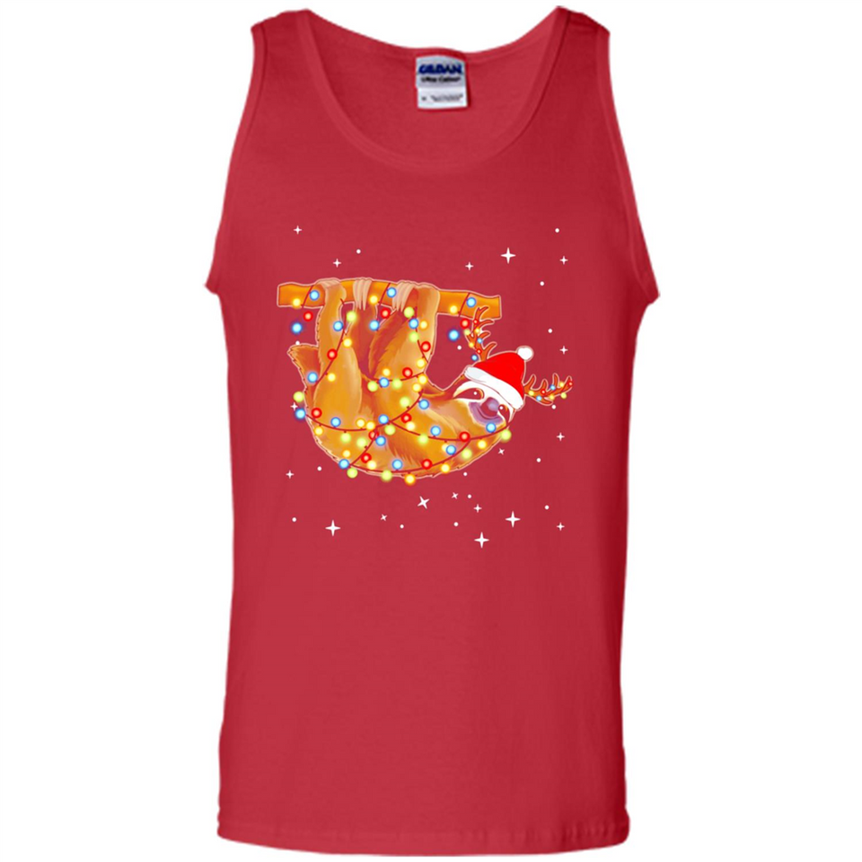Christmas Lights Sloth Wearing Santa Hat Funny Xmas - Tank Top