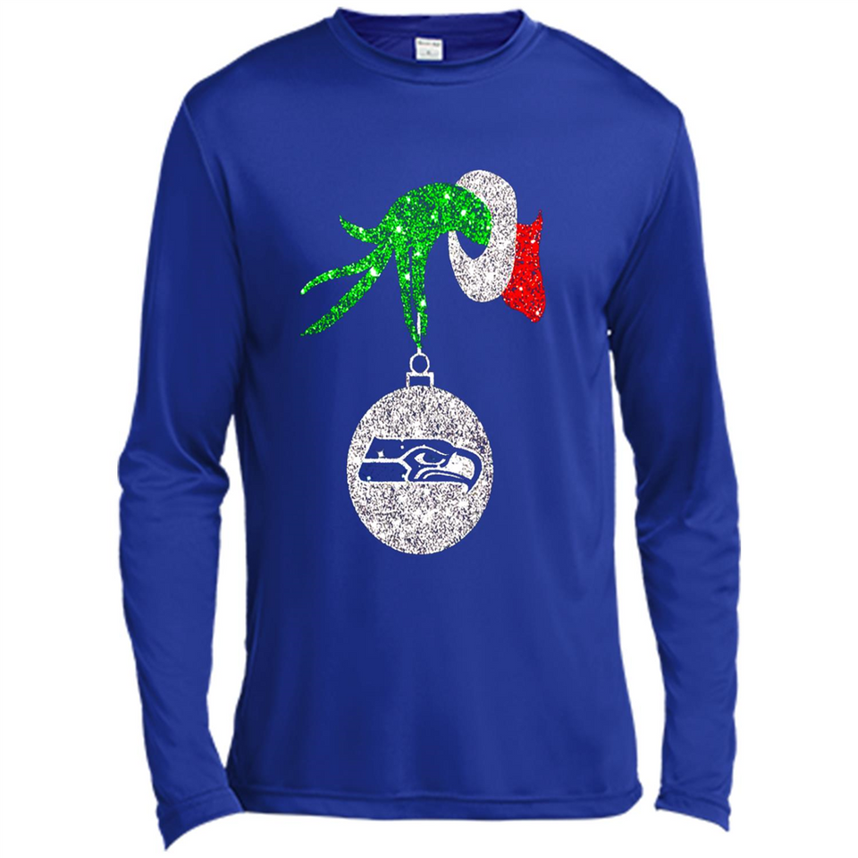Funny Seattle Seahawks Glitter Grinch Monogram Ornament Christmas Gift - Canvas Long Sleeve T-Shirt