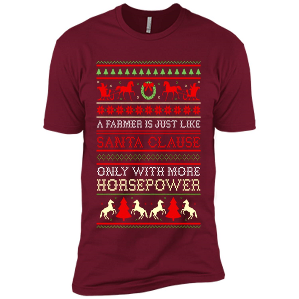 Funny Farmers Gift Ugly Santa Claus Horsepower - Premium Short Sleeve T-Shirt