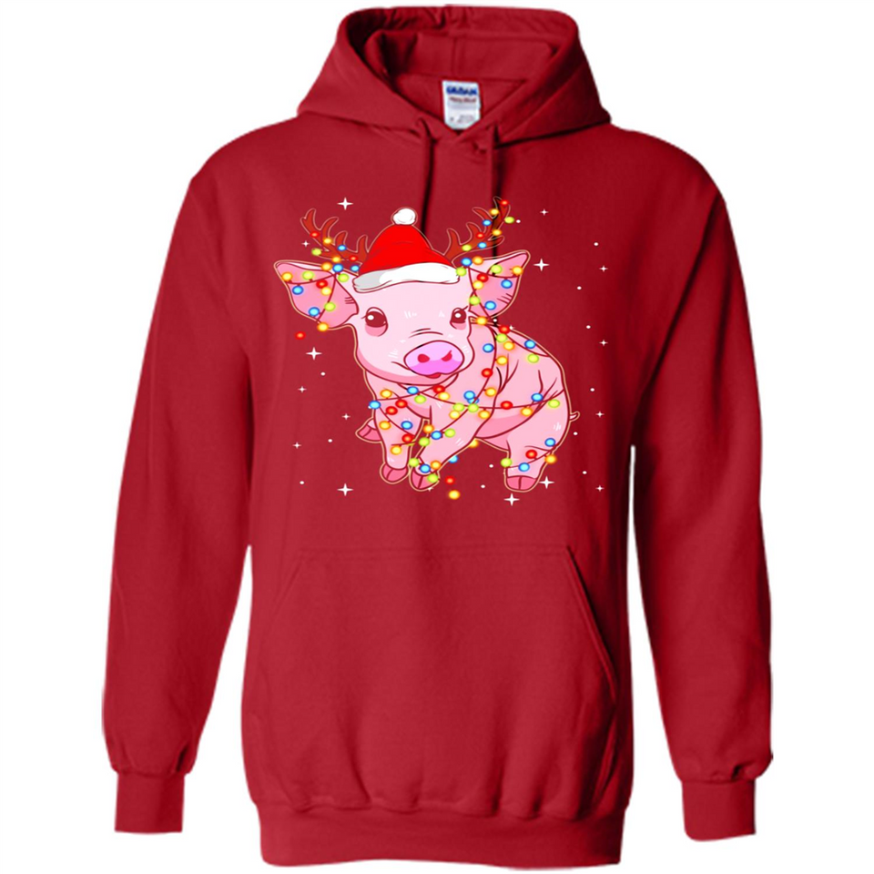Christmas Lights Pig Wearing Santa Hat Funny Xmas - Hoodie