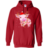 Christmas Lights Pig Wearing Santa Hat Funny Xmas - Hoodie