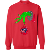 GRINCH HAND HOLDING COLUMBUS BLUE JACKETS GLITTER CHRISTMAS PINGPONG