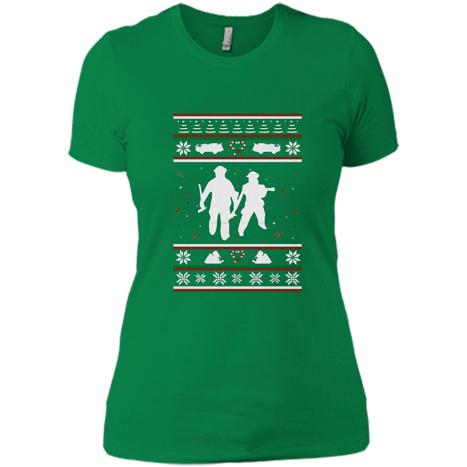 Christmas Ugly Sweater Firefighter Ugly Christmas Sweater - Ladies' Boyfriend T-Shirt