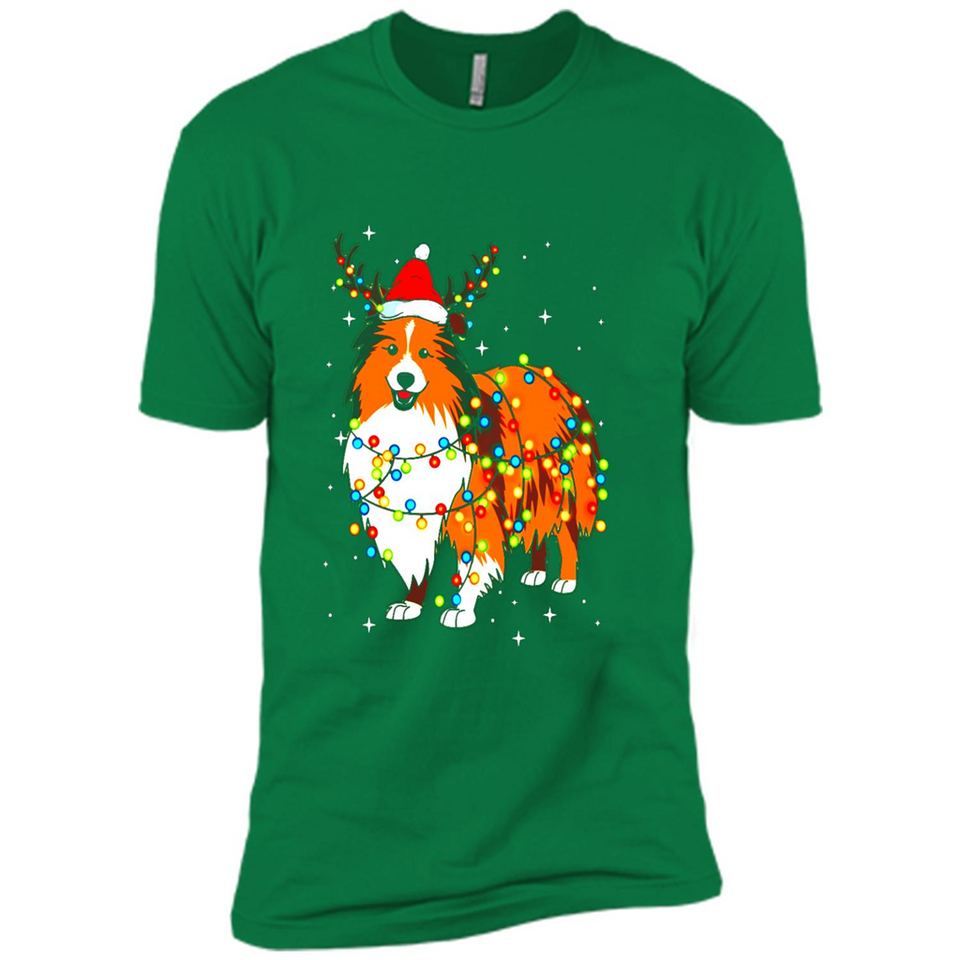 Christmas Lights Shetland Sheepdog Wearing Santa Hat Funny Xmas Mug - Premium Short Sleeve T-Shirt