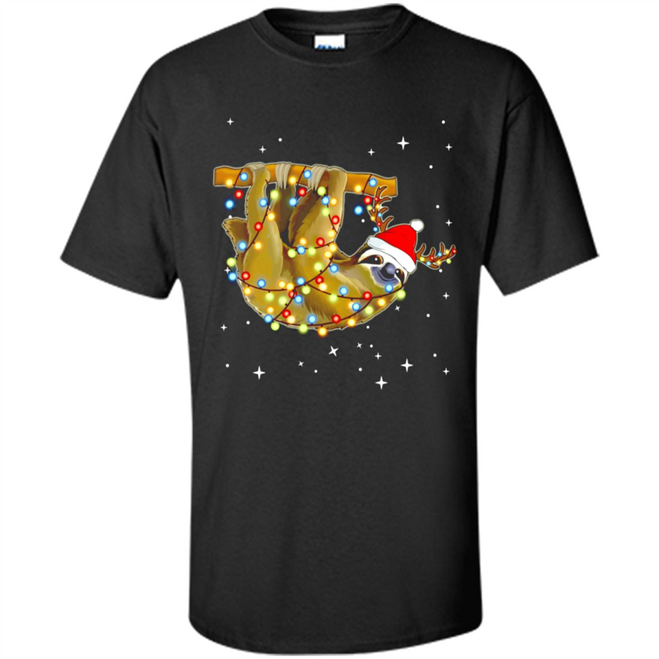 Christmas Lights Sloth Wearing Santa Hat Funny Xmas - Shirt