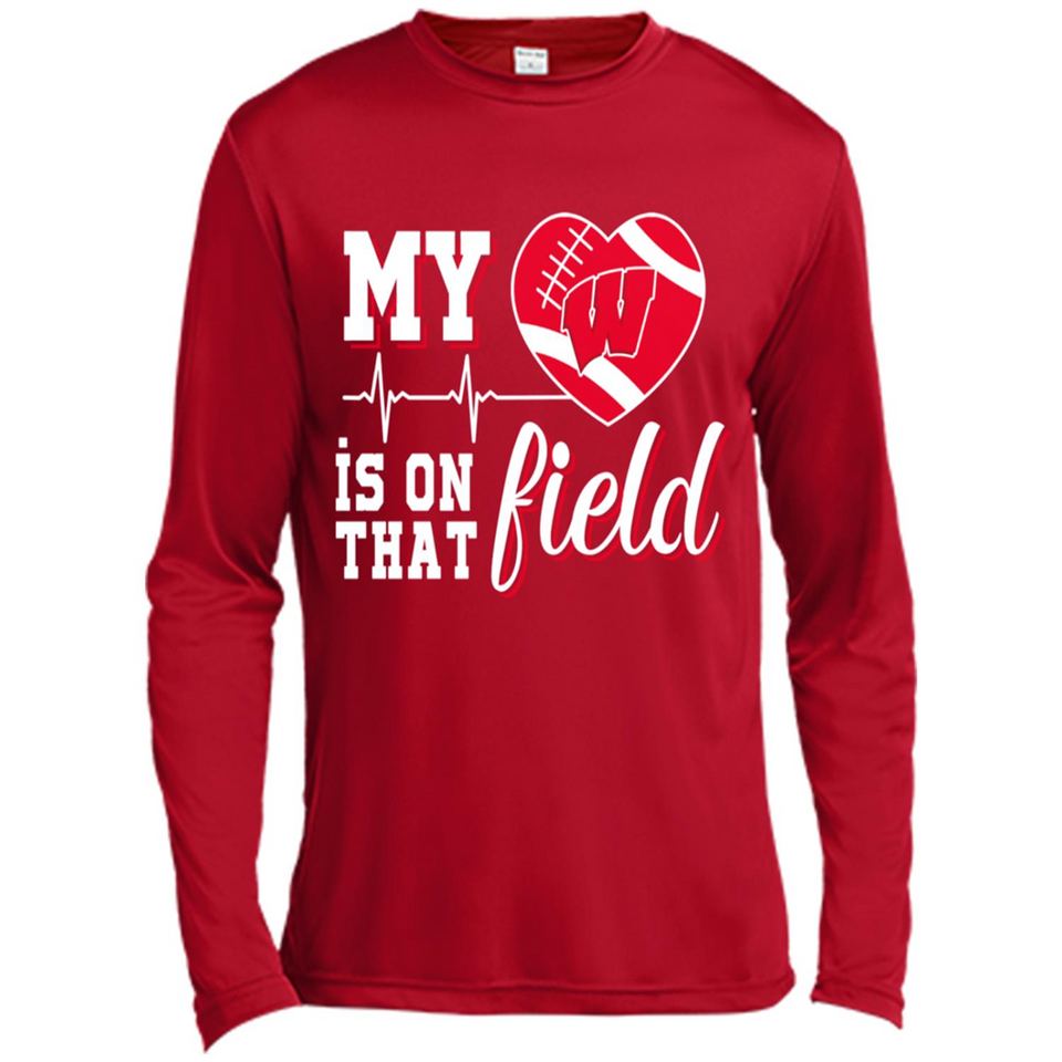 Wisconsin Badgers Football My Heart is on that Field - Canvas Long Sleeve T-Shirt