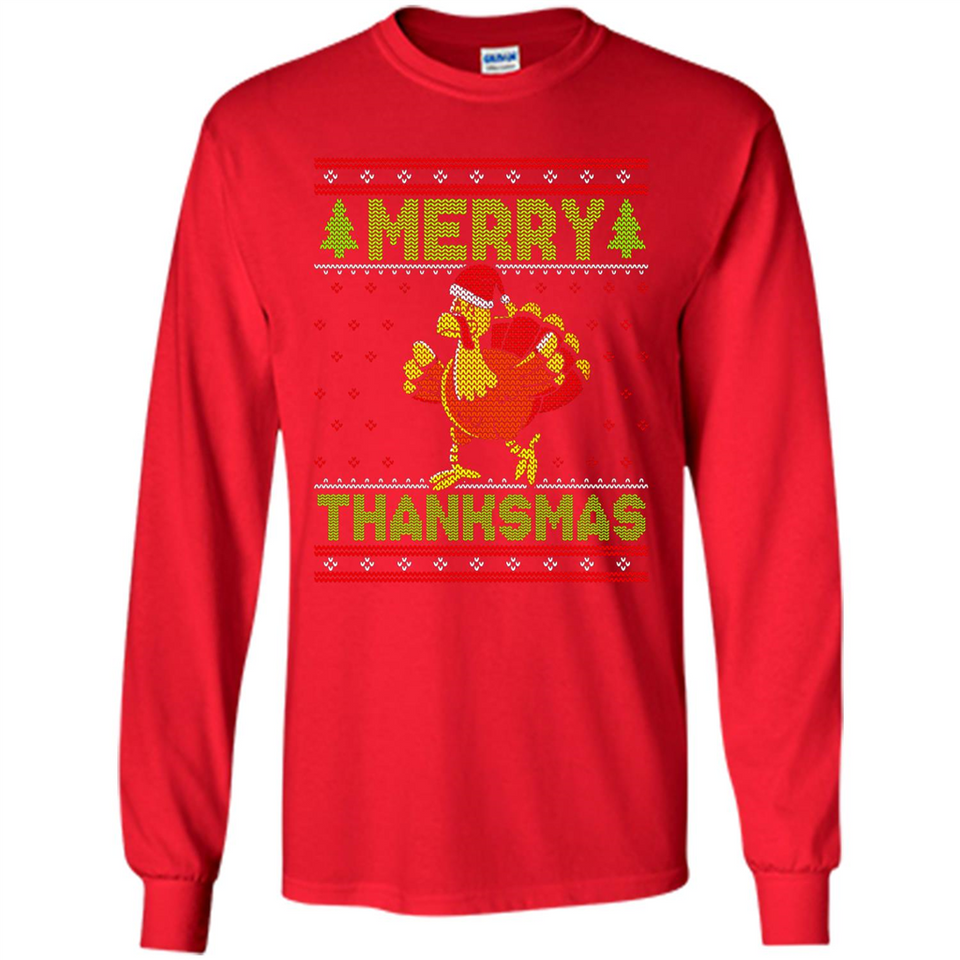 Merry Thankmas Ugly Xmas Thanksgiving Turkey Sweatshirt - Long Sleeve T-Shirt