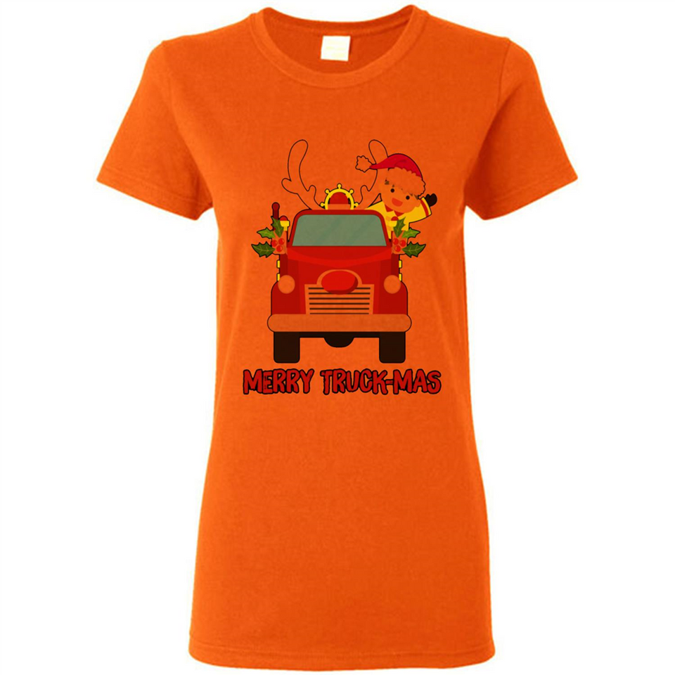 Merry Truck-Mas Christmas Fire Truck Cute Reindeer Sporty - Ladies Short-Sleeve