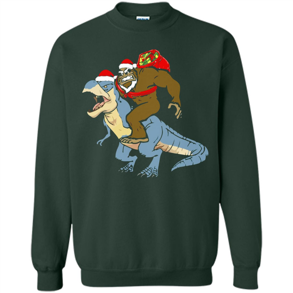 Bigfoot Riding Dinosaurus T-Shirt Funny Bigfoot Santa - Sweatshirt