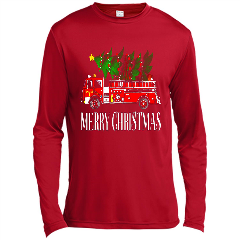 Firetruck Santa Sleigh Merry Christmas Firefighter - Canvas Long Sleeve T-Shirt