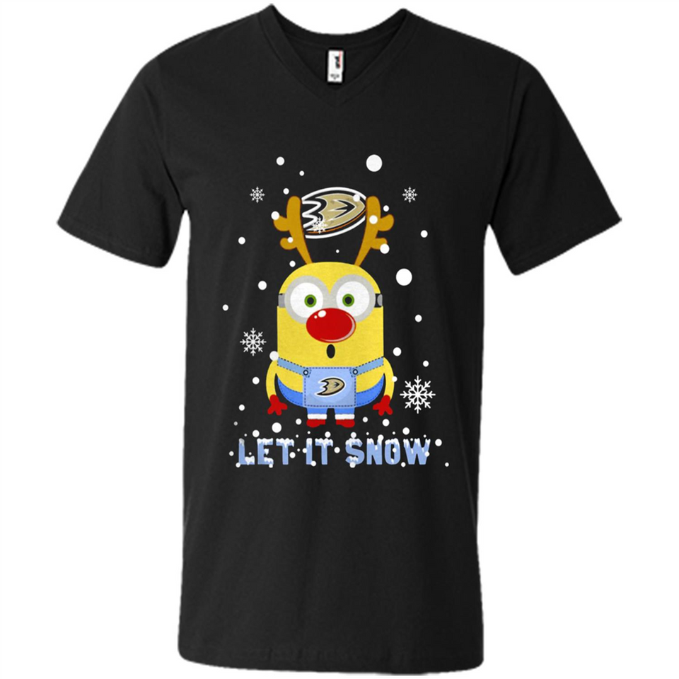 Minion Anaheim Ducks Ugly Christmas Sweater Let it Snow - Men's V-Neck