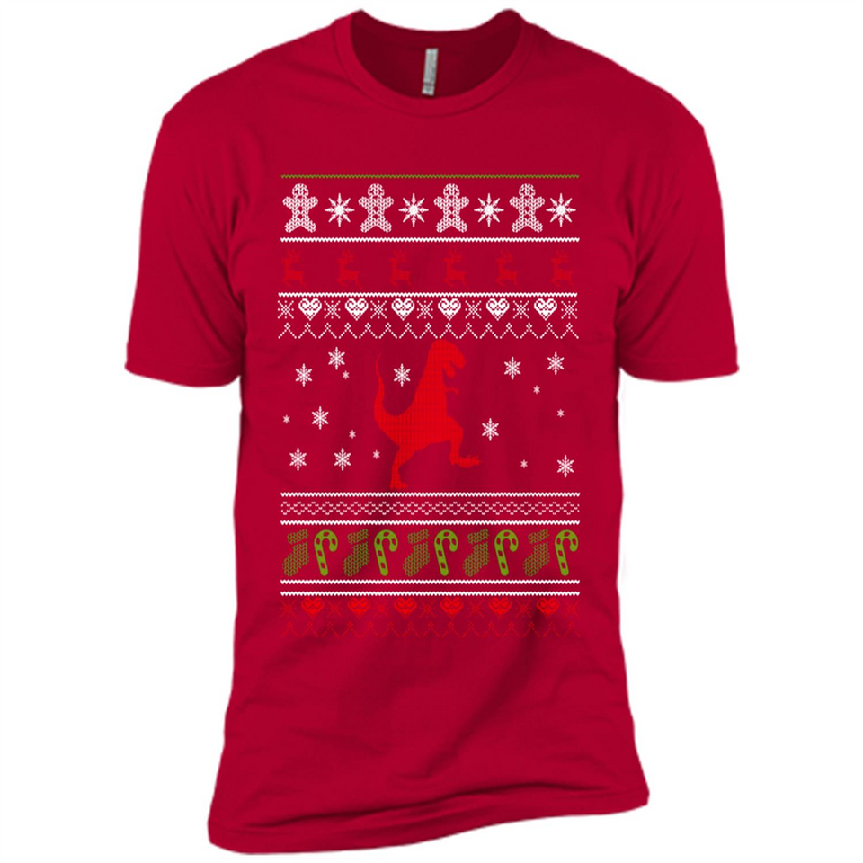 Dinosaur and Santa Ugly Christmas Sweater - Premium Short Sleeve T-Shirt