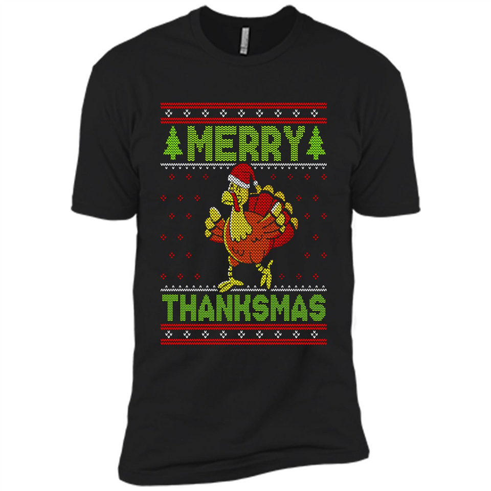 Merry Thankmas Ugly Xmas Thanksgiving Turkey Sweatshirt - Premium Short Sleeve T-Shirt