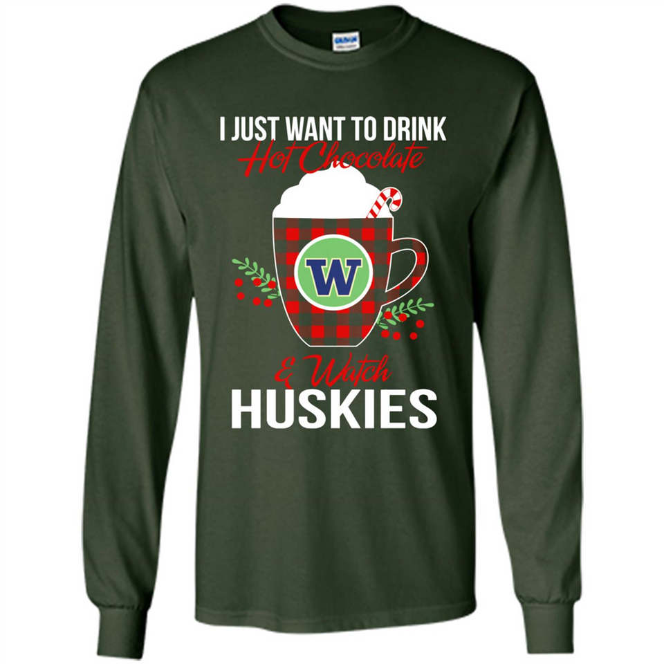 I Just Want To Drink Hot Chocolate & Watch Washington Huskies Ugly Christmas Sweater PINGPONG