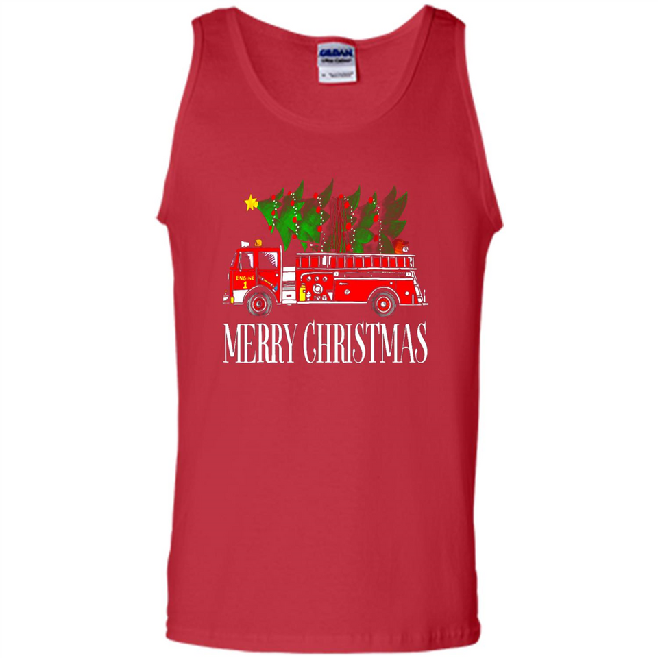 Firetruck Santa Sleigh Merry Christmas Firefighter - Tank Top