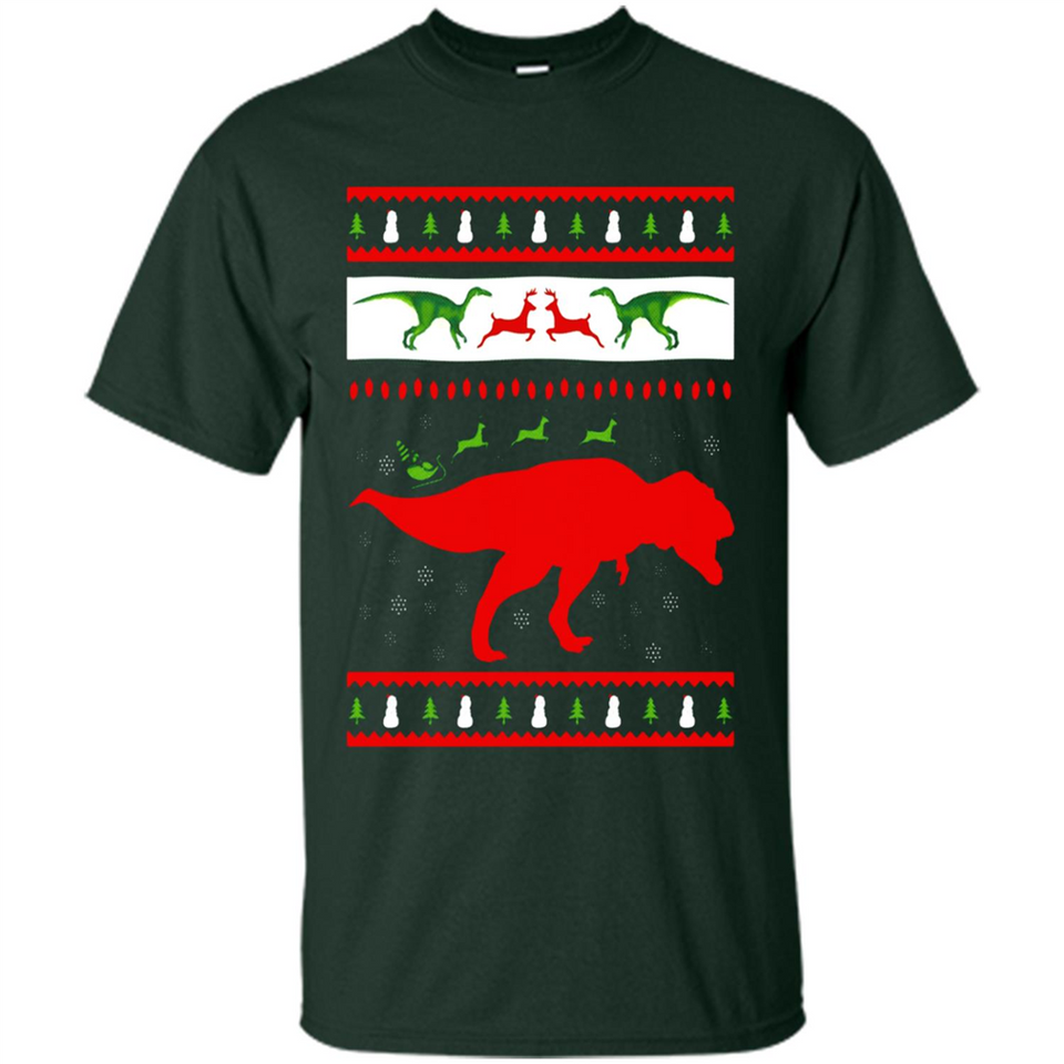 Dinosaur and Santa Clause Ugly Christmas Sweater - Shirt
