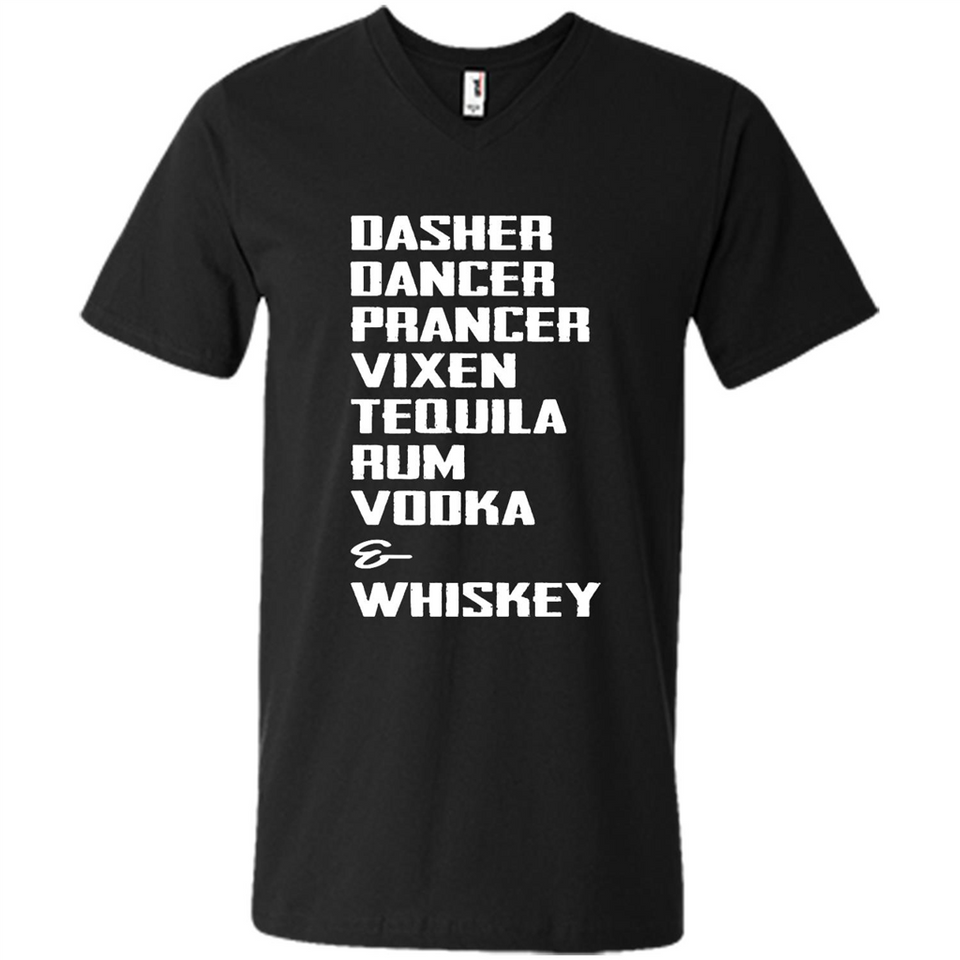 Dasher Dancer Prancer Vixen Tequila Rum Vodka Whiskey Reindeer Christmas T-Shirt - Men's V-Neck