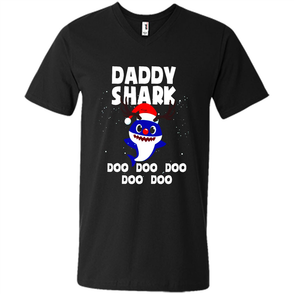 Daddy Shark Costume Reindeer Funny Christmas T-Shirt - Men's V-Neck