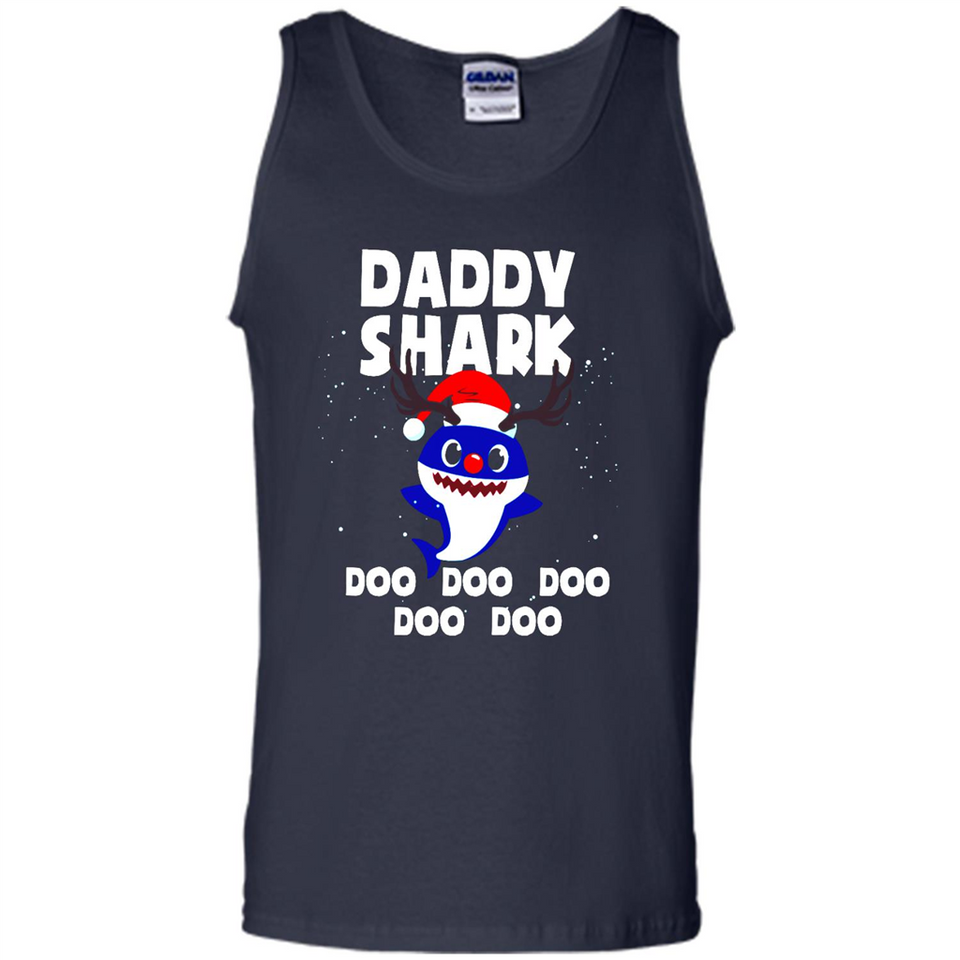 Daddy Shark Costume Reindeer Funny Christmas T-Shirt - Tank Top