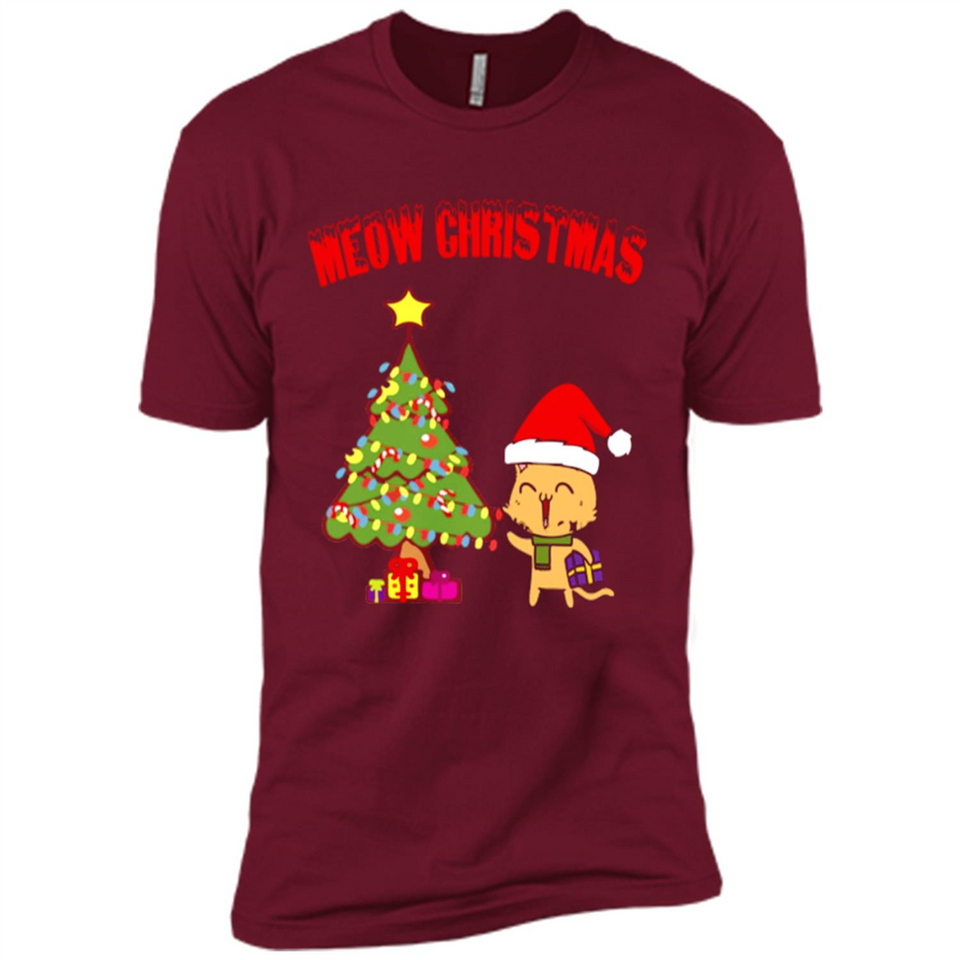 Meow merry christmas- cat and pine merry christmas - Premium Short Sleeve T-Shirt