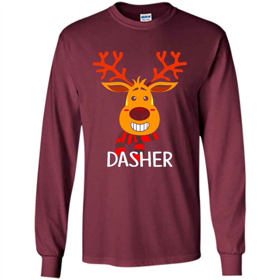Dasher Reindeer Santa Claus Funny Xmas Holiday T-Shirt - Long Sleeve T-Shirt